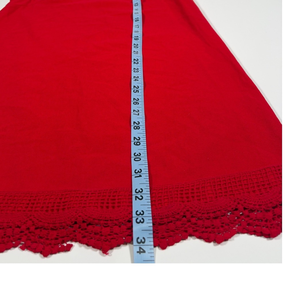 Entro Red Floral Embroidered Crochet Lace Trim Boho Cottagecore Shift Dress M - Picture 6 of 6
